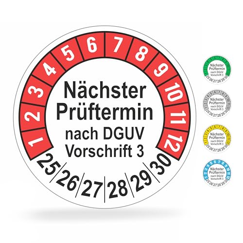 beihaasnatuerlich® 1120 Stck Prüfplaketten "Nächster Prüftermin", 20 mm Ø, Prüfetiketten nach DGUV V3, 2025-2030, Prüfaufkleber, E-Check Prüfetikett, Plakette für Elektrogeräte (Rot, 10 Bogen) von beihaasnatuerlich