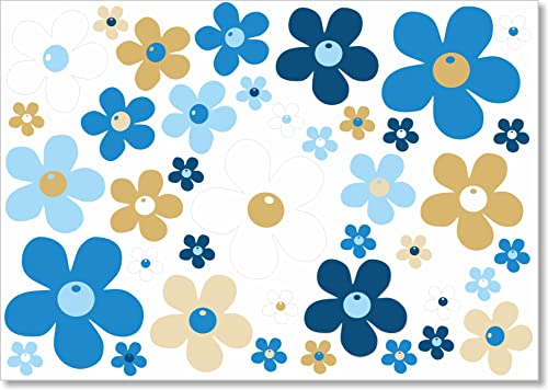 beihaasnatuerlich® 40 Aufkleber Blumen, Prilblumen, Sticker, Blumen für Küche, Bad, Auto, Koffer, Laptop, Aufkleber Fahrrad, Aufkleber Bobbycar, Roller, wasserfeste Sticker Outdoor (blau) von beihaasnatuerlich