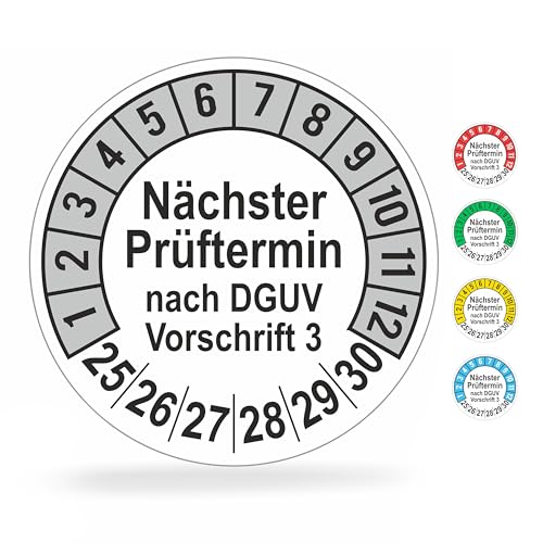 beihaasnatuerlich® 560 Stck Prüfplaketten "Nächster Prüftermin", 20 mm Ø, Prüfetiketten nach DGUV V3, 2025-2030, Prüfaufkleber, E-Check Prüfetikett, Plakette für Elektrogeräte (Grau, 5 Bogen) von beihaasnatuerlich