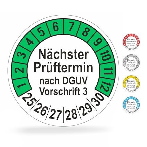 beihaasnatuerlich® 560 Stck Prüfplaketten "Nächster Prüftermin", 20 mm Ø, Prüfetiketten nach DGUV V3, 2025-2030, Prüfaufkleber, E-Check Prüfetikett, Plakette für Elektrogeräte (Grün, 5 Bogen) von beihaasnatuerlich