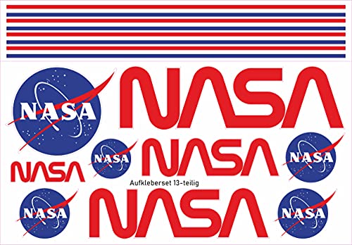 beihaasnatuerlich® Aufkleber NASA - 13-teiliges Sticker Set - Autoaufkleber - Emblem - Konturschnitt - Astronaut - Weltall - für Auto, Motorrad, RC Modellbau von beihaasnatuerlich