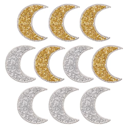beinkmake 10 x Strass-Flicken zum Aufbügeln auf Hotfix-Transfer, glitzernd, Gold, Silber, Mond, Kristall, Reparaturapplikation für Kleidung, Taschen, Hüte, Westen, Hosen, Dekoration, DIY-Aufkleber beinkmake 10 x Strass-Flicken zum Aufbügeln auf Hotfix-Transfer, glitzernd, Gold, Silber, Mond, Kristall, Reparaturapplikation für Kleidung, Taschen, Hüte, Westen, Hosen, Dekoration, DIY-Aufkleber von beinkmake