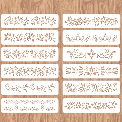 beinkmake 12Pcs Flower Border Stencil Vine Leaves PET Inlay Stencils für Möbel Reusable DIY Kunst und Handwerk Wandmalerei Vorlagen für Holz Stoff Leinwand Papier Home Decor 3x11.8 Zoll beinkmake 12Pcs Flower Border Stencil Vine Leaves PET Inlay Stencils für Möbel Reusable DIY Kunst und Handwerk Wandmalerei Vorlagen für Holz Stoff Leinwand Papier Home Decor 3x11.8 Zoll von beinkmake
