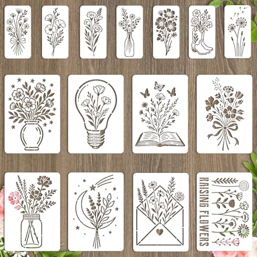 beinkmake 15 Stück Blumenstrauß-Schablonen, PET-Malvorlagen, Mondeinlage, Bordürenschablonen für Möbel, wiederverwendbar, DIY, Handwerk für Wand, Holz, Stoff, Leinwand, Papier, Dekor, 29,7 cm, 20 cm beinkmake 15 Stück Blumenstrauß-Schablonen, PET-Malvorlagen, Mondeinlage, Bordürenschablonen für Möbel, wiederverwendbar, DIY, Handwerk für Wand, Holz, Stoff, Leinwand, Papier, Dekor, 29,7 cm, 20 cm von beinkmake