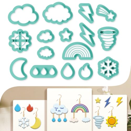 beinkmake 16 Stück Wetter-Polymer-Ton-Ausstechformen, Sonne, Mond, Wolke, Ton, Ohrringe, Polymer-Schmuck, Schneider für Ohrringe, Geburtstagsparty, DIY-Zubehör beinkmake 16 Stück Wetter-Polymer-Ton-Ausstechformen, Sonne, Mond, Wolke, Ton, Ohrringe, Polymer-Schmuck, Schneider für Ohrringe, Geburtstagsparty, DIY-Zubehör von beinkmake