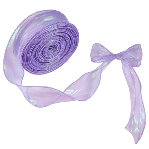 beinkmake 40 Meter schillerndes Organzaband, 4,5 cm breit, durchscheinendes Fischschwanz-Organza-Stoff, Geschenkbänder für DIY-Blumenstrauß, Party, Hochzeit, Weihnachtsbaumschmuck, lila von beinkmake