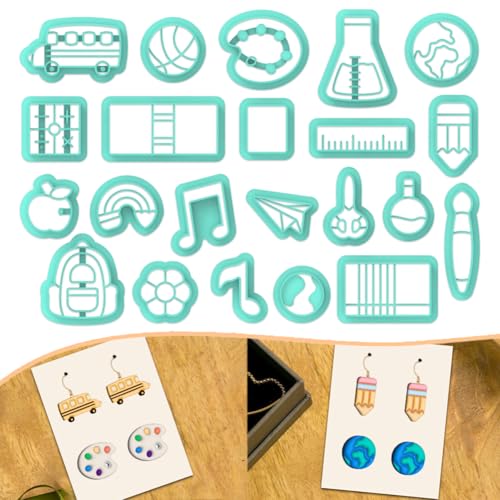 beinkmake Modelliermassen-Ausstechformen für Schule, Apfel, Basketball, Ton, Ohrringe, Buchstift, niedlicher Polymer-Ton-Schneider für Schmuck, Ohrringe, Geburtstagsparty, DIY-Zubehör, 22 Stück beinkmake Modelliermassen-Ausstechformen für Schule, Apfel, Basketball, Ton, Ohrringe, Buchstift, niedlicher Polymer-Ton-Schneider für Schmuck, Ohrringe, Geburtstagsparty, DIY-Zubehör, 22 Stück von beinkmake