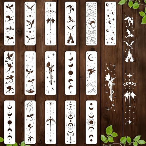 beinkmake Schablonen zum Bemalen von PET-Vorlagen, Motiv: Sonne, Mond, Sterne, Schablonen für Möbel, wiederverwendbar, DIY, Handwerk, Wand, Holz, Stoff, Leinwand, Papier, Heimdekoration, 16 Stück von beinkmake