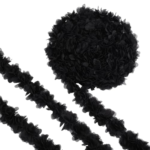beinkmake Spitzenband mit 3D-Chiffon-Blume, breit, 5,1 cm, Nähstoff, Applikationen für Damen, Kleidung, Hochzeit, Brautkleid, Dekoration, Schwarz, 9,1 m beinkmake Spitzenband mit 3D-Chiffon-Blume, breit, 5,1 cm, Nähstoff, Applikationen für Damen, Kleidung, Hochzeit, Brautkleid, Dekoration, Schwarz, 9,1 m von beinkmake
