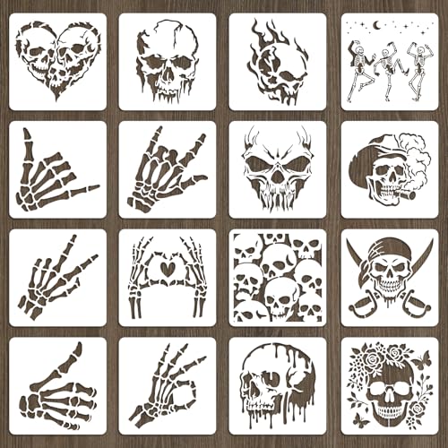 beinkmake Totenkopf-Schablonen, PET-Malvorlagen, Skelett, Halloween, Einlage, Bordüre, Schablonen für Möbel, wiederverwendbar, DIY, Handwerk für Wand, Holz, Stoff, Leinwand, Papier, Heimdekoration, 20 beinkmake Totenkopf-Schablonen, PET-Malvorlagen, Skelett, Halloween, Einlage, Bordüre, Schablonen für Möbel, wiederverwendbar, DIY, Handwerk für Wand, Holz, Stoff, Leinwand, Papier, Heimdekoration, 20 von beinkmake