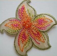 3-D Aufnäher 5 cm Bügelbild Blume Hibiskus Hawaii Blüte Blumen orange Aufnäher Applikation Patch Aufbügler von belldessa