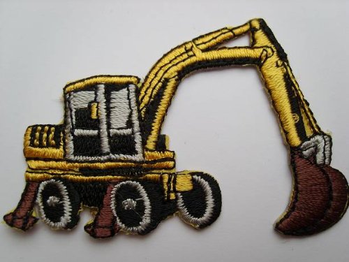 Bagger 5,9 cm * 3,9 cm Bügelbild Radlader Baustellenfahrzeug Aufnäher Applikation Aufbügler von belldessa