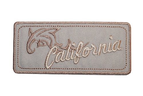Emblem 9 cm * 4 cm Bügelbild braun California Delfin Abzeichen eckig Orden von belldessa