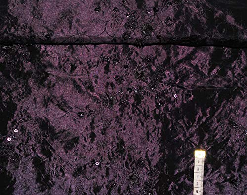 belldessa 1 m * 1,40 m - Stoff - TAFT - lila/violett - mit Pailletten & Perlen Stickerei - Blumen & Blüten - Blumenranken - Taftstoff - edel schimmernd changieren.. von belldessa