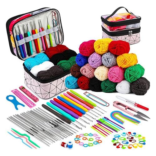 bellv Häkeltaschen-Set, Tasche für Bastelbedarf, Häkelset für Erwachsene und Garn-Organizer mit Reißverschluss, ideale Aufbewahrungsbox für Häkelgarn, Taschen D von bellv