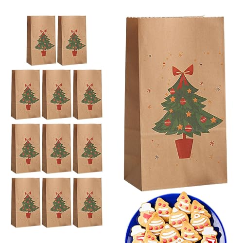 bellv Weihnachtliche Papiertüten - 12 Stück Weihnachts-Geschenktüten mit Griff, Weihnachtstüten, braune Papiertüten mit Griffen für Einkäufe, Pakete, Lebensmittel, Verpackung bellv Weihnachtliche Papiertüten - 12 Stück Weihnachts-Geschenktüten mit Griff, Weihnachtstüten, braune Papiertüten mit Griffen für Einkäufe, Pakete, Lebensmittel, Verpackung von bellv