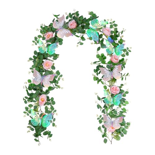 Belupai Eukalyptus-Girlande, 1,8 m, künstliche Silber-Dollar-Eukalyptus-Girlande mit Rose und Schmetterlingen, grüne Blumengirlande für Kaminsims, Weihnachten, Hochzeitsempfang Belupai Eukalyptus-Girlande, 1,8 m, künstliche Silber-Dollar-Eukalyptus-Girlande mit Rose und Schmetterlingen, grüne Blumengirlande für Kaminsims, Weihnachten, Hochzeitsempfang von belupai