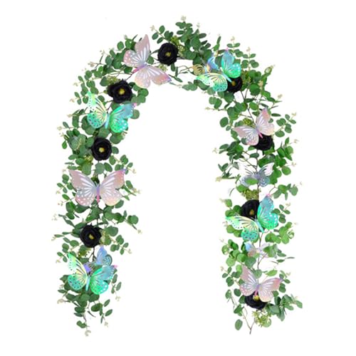 Belupai Eukalyptus-Girlande, 1,8 m, künstliche Silber-Dollar-Eukalyptus-Girlande mit Rose und Schmetterlingen, grüne Blumengirlande für Kaminsims, Weihnachten, Hochzeitsempfang Belupai Eukalyptus-Girlande, 1,8 m, künstliche Silber-Dollar-Eukalyptus-Girlande mit Rose und Schmetterlingen, grüne Blumengirlande für Kaminsims, Weihnachten, Hochzeitsempfang von belupai