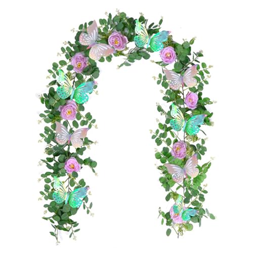 Belupai Eukalyptus-Girlande, 1,8 m, künstliche Silber-Dollar-Eukalyptus-Girlande mit Rose und Schmetterlingen, grüne Blumengirlande für Kaminsims, Weihnachten, Hochzeitsempfang Belupai Eukalyptus-Girlande, 1,8 m, künstliche Silber-Dollar-Eukalyptus-Girlande mit Rose und Schmetterlingen, grüne Blumengirlande für Kaminsims, Weihnachten, Hochzeitsempfang von belupai