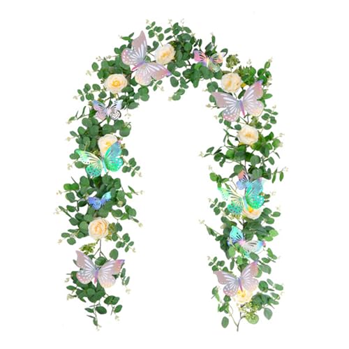 Belupai Eukalyptus-Girlande, 1,8 m, künstliche Silber-Dollar-Eukalyptus-Girlande mit Rose und Schmetterlingen, grüne Blumengirlande für Kaminsims, Weihnachten, Hochzeitsempfang Belupai Eukalyptus-Girlande, 1,8 m, künstliche Silber-Dollar-Eukalyptus-Girlande mit Rose und Schmetterlingen, grüne Blumengirlande für Kaminsims, Weihnachten, Hochzeitsempfang von belupai