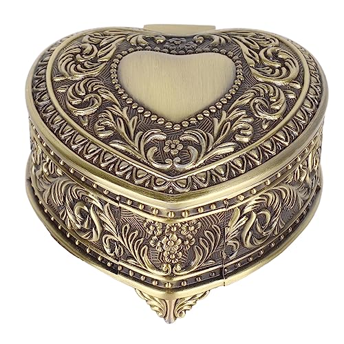Vintage-Schmuckschatulle in Herzform, Klassische Vintage-Antik-Schmuckaufbewahrung, Organizer-Truhe, Herzförmige Schmuckschatulle, Ring, Ohrringe, Schatz-Organizer, Geschenkbox für Frauen(Bronze) von belupai