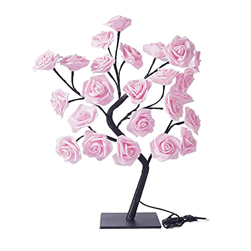 belupai LED-Rosenbaum-Lampe, künstlicher Bonsai-Baum, Nachtlicht, Lichterkette mit 24 LED-Lichtern, USB-betrieben, für Zuhause, Hochzeit, Weihnachtsdekoration (Rosa) von belupai