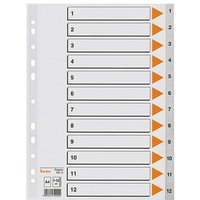 bene Ordnerregister Vollformat 1-12 grau 12-teilig, 1 Satz von bene