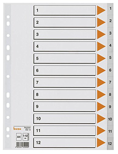 bene Zahlen - Register 1-12 / Vollformat DIN A4 / Polypropylen 120 my / 12-teilig / grau bene Zahlen - Register 1-12 / Vollformat DIN A4 / Polypropylen 120 my / 12-teilig / grau von bene