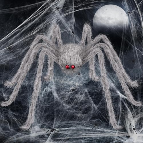 Halloween Deko Outdoor Große Spinne:50'' Gruselige Spinnen 60g Spinnennetze +10 Spinnen Garten Horror Dekorations Set, Riesenspinne für Tischdekoration Party Fenster Zubehör Outdoor Accessories von benpen