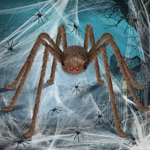Halloween Deko Outdoor Große Spinne:50'' Gruselige Spinnen 60g Spinnennetze +10 Spinnen Garten Horror Dekorations Set, Riesenspinne für Tischdekoration Party Fenster Zubehör Outdoor Accessories von benpen