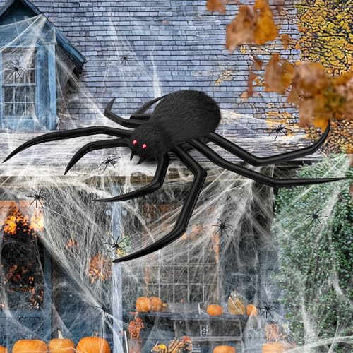Halloween Deko Outdoor Große Spinne:50'' Gruselige Spinnen 60g Spinnennetze +10 Spinnen Garten Horror Dekorations Set, Riesenspinne für Tischdekoration Party Fenster Zubehör Outdoor Accessories von benpen