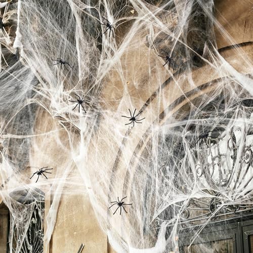 Halloween Deko Spinnennetz, Outdoor Deko mit 60g Spinnennetz und 10 Spinnen Deko Halloween für Indoor Garten Horror Tischdekoration Halloween Party Tür und Fenster Karneval Deko Outdoor von benpen