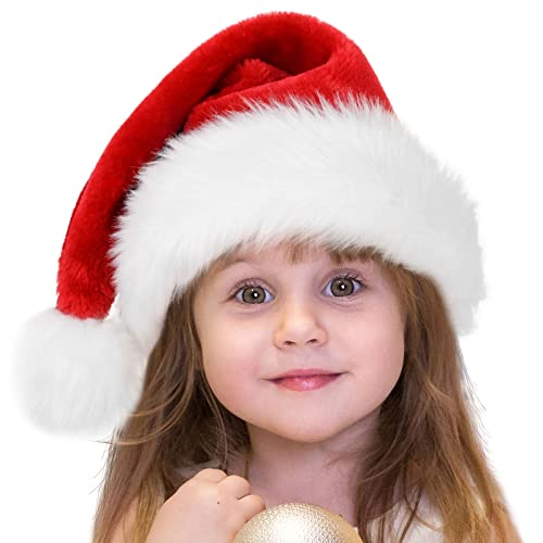 benpen Weihnachtsmütze Kinder Nikolausmütze Kinder Plüsch Weihnachtsmann mütze Rote Santa Mütze Bequemes Dicker Klassischer Nikolaus Mütze aus Samt für festliche Partys im neuen Jahr von benpen