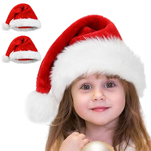 benpen 2 Stück Weihnachtsmütze Kinder Nikolausmütze Kinder Plüsch Weihnachtsmann mütze Rote Santa Mütze Bequemes Dicker Klassischer Nikolaus Mütze aus Samt für festliche Partys im neuen Jahr von benpen