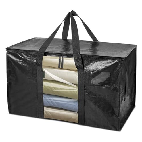 bephible Platzsparende Taschen zum Organisieren von Umzügen, übergroß, mit verstärkten Griffen, robuste Aufbewahrungstasche für Kleidung, Decken, Spielzeug, Bücher, tragbar, Schwarz von bephible