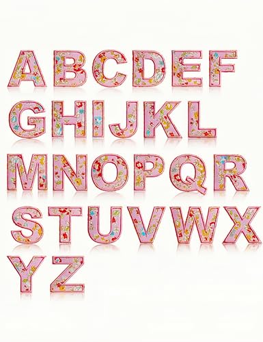 Bepisof Buchstaben-Aufnäher, niedliche Blumen-Buchstaben, Aufkleber A-Z, Alphabet-Taschen, bunt, zum Aufbügeln für Kinder, Kleidung, Jacken, Hüte, DIY Handwerk (Rosa), 26 Stück von bepisof