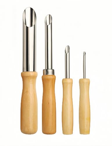 Bepisof Edelstahl-Strohhalmstanzer für Kunststoffdeckel, Limonade, Tonlochschneider, professionelle Töpferwerkzeuge, Holzgriff, Locher für Limonadenständer/Deli-Behälter, 4 Stück von bepisof
