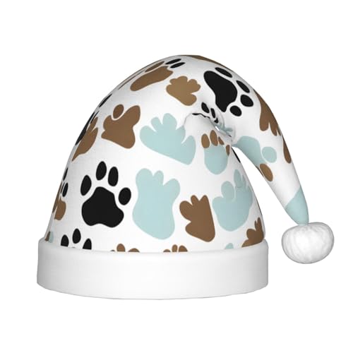 Hundeknochen Pfotenabdrücke Kinder Frohe Weihnachten Santa Hut - Lebendig bedruckte Urlaubsmütze für Kinder, Unisex Komfort von berbo