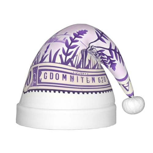Lavender Stamp Kids Merry Christmas Santa Hat - Vibrant Printed Holiday Hat for Children, Unisex Comfort von berbo