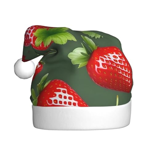 berbo Schöne Erdbeere Unisex Samt-Weihnachtsmütze, lustige Weihnachtsmütze, perfektes Winter-Schneehut, Geschenk für Silvester, festliche Party von berbo