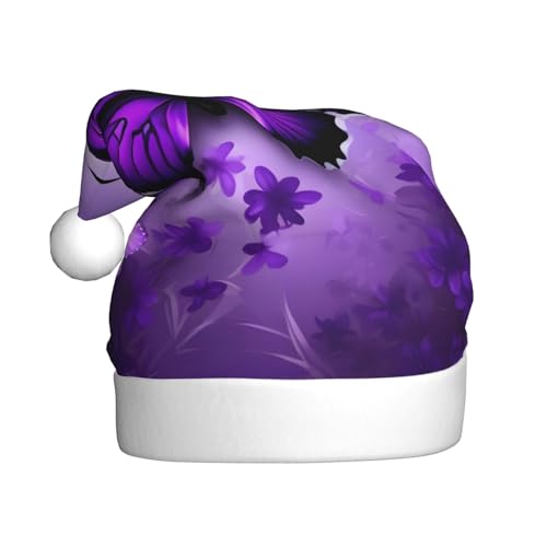 berbo Schöne lila Schmetterlinge Unisex Samt Weihnachtsmütze, lustige Weihnachtsmütze, perfektes Winter-Schneehut, Geschenk für Silvester, festliche Party von berbo
