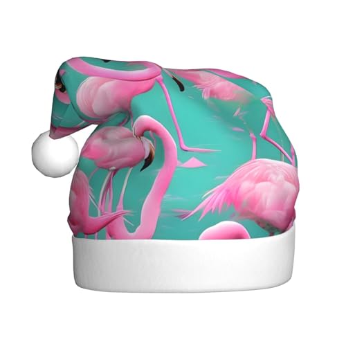 berbo Schöne rosa Flamingos Unisex Samt-Weihnachtsmütze, lustige Weihnachtsmütze, perfektes Winter-Schneehut, Geschenk für Silvester, festliche Party von berbo
