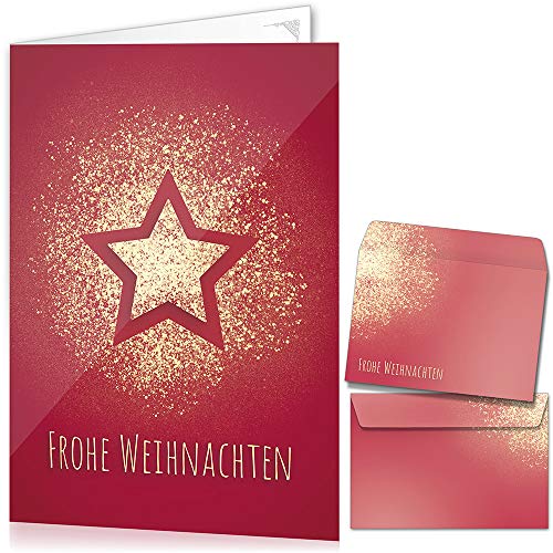 beriluDesign Weihnachtskarten mit Umschlägen 15er Set - Klappkarten mit Stern-Motiv in Rot für die schönsten Weihnachtsgrüße von beriluDesign