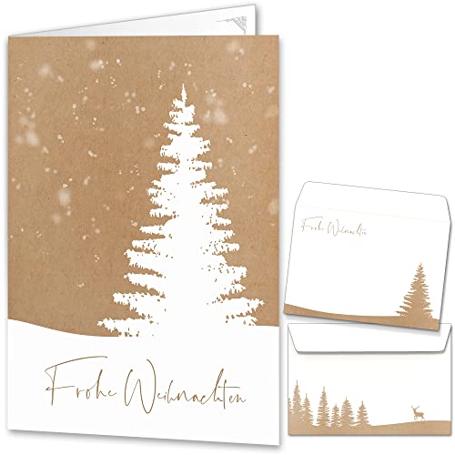 beriluDesign Weihnachtskarten mit Umschlägen 15er Set - Klappkarten mit Weihnachtsbaum-Motiv für die schönsten Weihnachtsgrüße im Kraftpapier-Look von beriluDesign