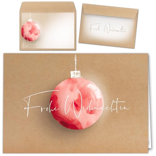 beriluDesign Weihnachtskarten mit Umschlägen 15er Set - Klappkarten mit Weihnachtskugel-Motiv für die schönsten Weihnachtsgrüße von beriluDesign