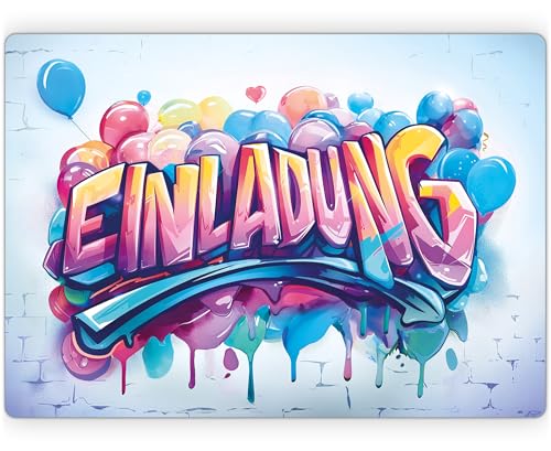 beriluDesign 12 Einladungskarten Kindergeburtstag Graffiti für Junge & Mädchen - Geburtstagseinladung von beriluDesign