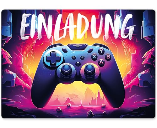 beriluDesign 12 Einladungskarten Kindergeburtstag Gamer Party Jungen & Mädchen - Geburtstagseinladung von beriluDesign