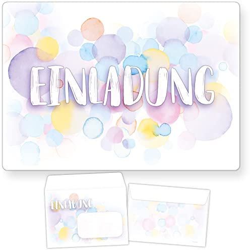 beriluDesign 12 Einladungskarten zum Kindergeburtstag mit Umschlägen - Geburtstagseinladung Aquarell von beriluDesign