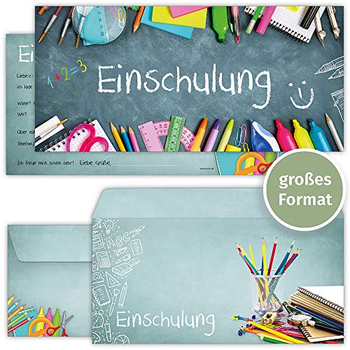 beriluDesign Einschulung Einladungskarten mit Umschlägen (12er Set) zum Schulanfang | Einladungen für Kinder zum Schulbeginn von beriluDesign