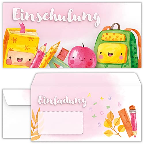 beriluDesign Einschulung Einladungskarten mit Umschlägen (12er Set) zum Schulanfang | Einladungen für Kinder zum Schulbeginn von beriluDesign